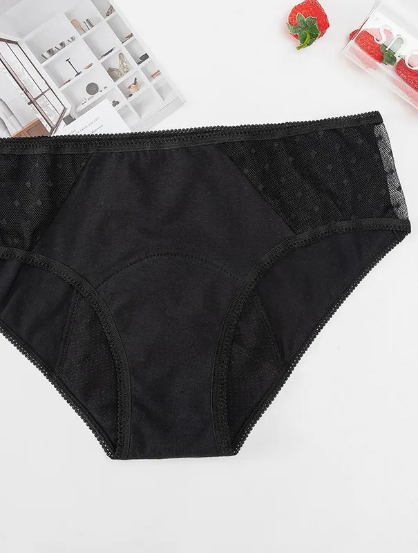 Period Underwear Midwaist Hollow Lace 4layer Menstrual Panties Plus