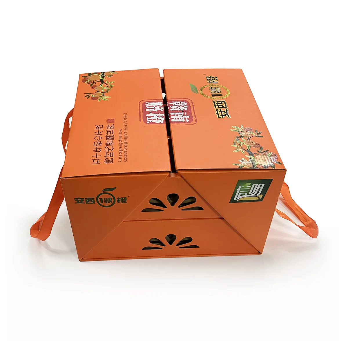 Custom Logo Printed Kraft Cardboard Corrugated Box Luxury Dry Fruit Orange Apple Packaging Shipping Gift Box With Handle