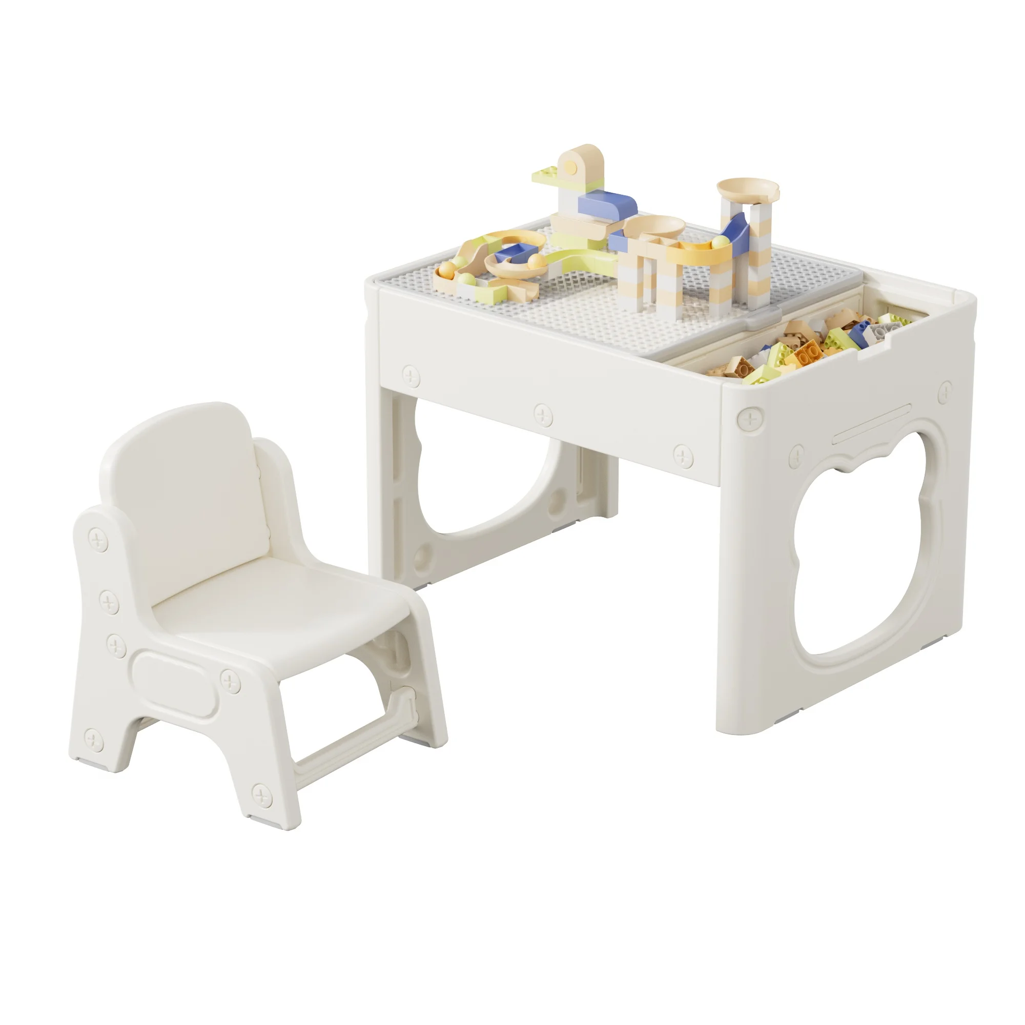 Multifunctional Plastic Toddler Home Activity Table with Chair Set for Kids' Drawing & Block Building Colorful & Comfortable