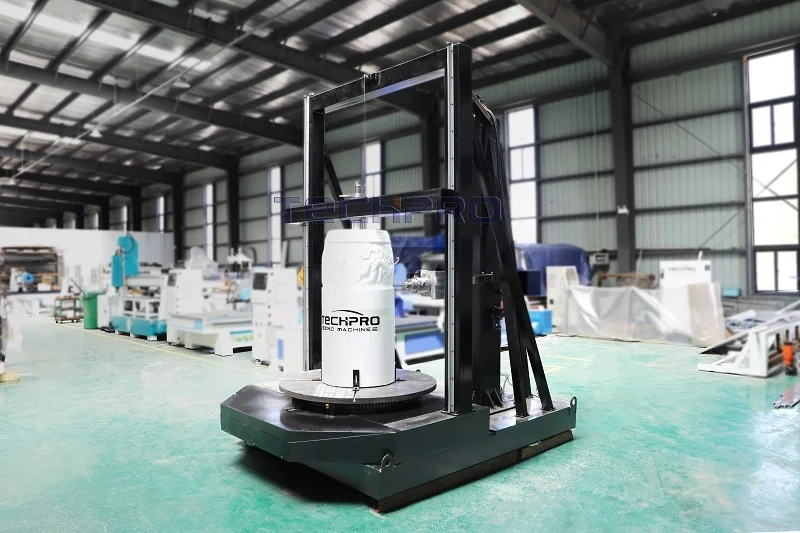 TECHPRO 3D Sculptures Statues 4 Axis Vertical Stone Engraving Machine Stone Cnc Router With Vertical Rotary