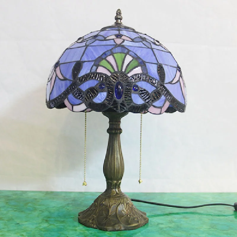 LongHuiJing 12Inch Antique Tiffany Style Table Light European Cassic Stained Glass Lamp Handcrafted Baroque Bedside Lights