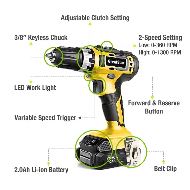 Customizable 20V Cordless Impact Drill Set Mini Electric Drill and