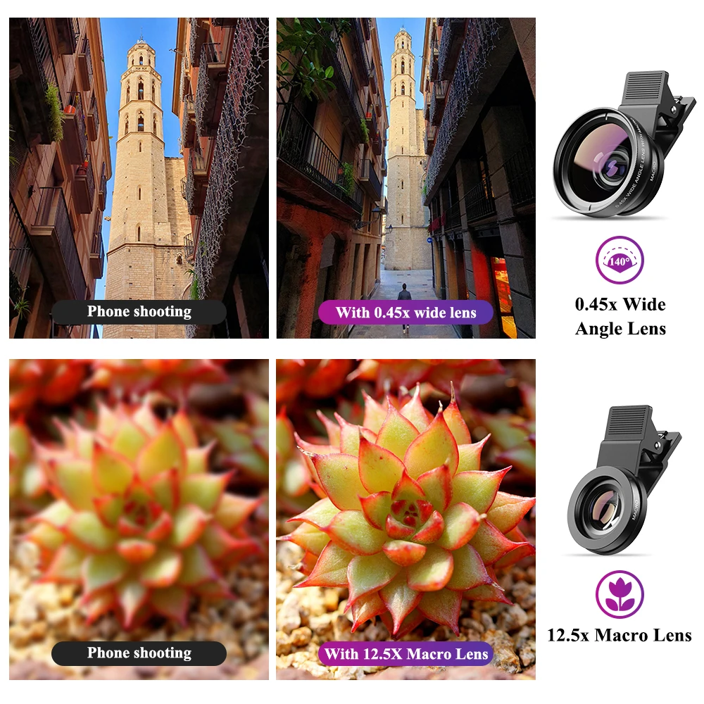 Apexel 0.45x широкоугольный + 12.5x макрообъектив deluxe 2 в 1 Набор объективов для iphone 7