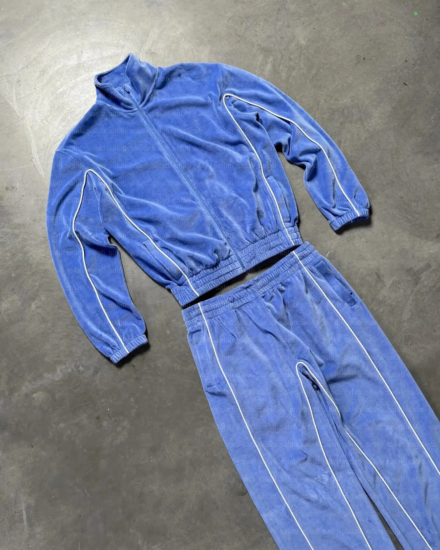 Custom 2 Piece Reflective OversizedBaggy Jogging Sweat Track Suit Velvet Velour Flared Sweatsuits Sportswear Tracksuits for Men gallery 4