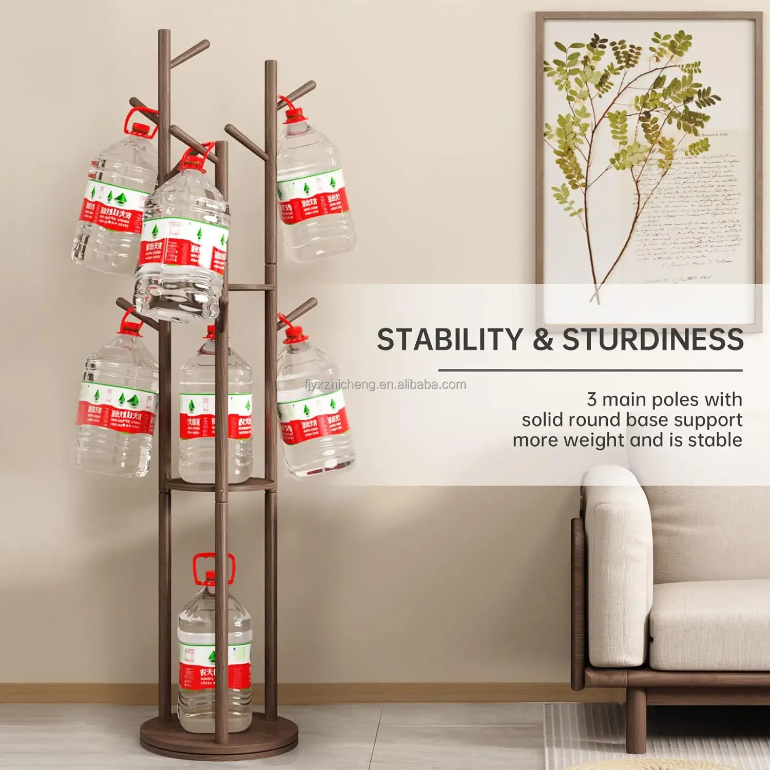 product coat rack solid wood rotary coat rack stand freestanding coat rack with 3 shelves and 9 hooks-2