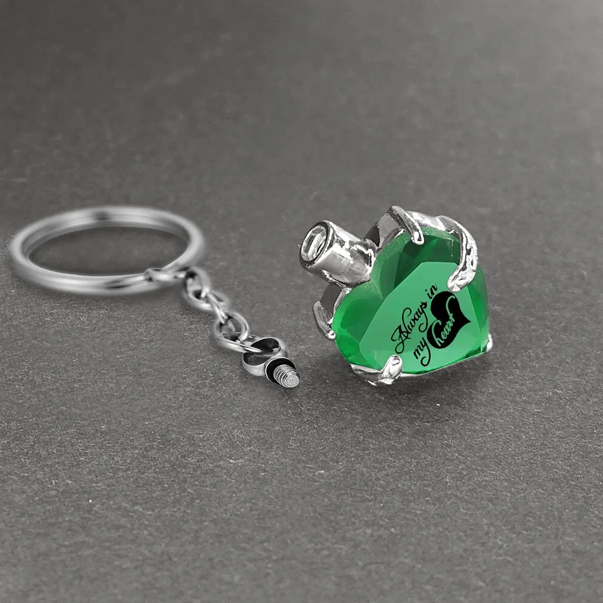 Heart shape Crystal Pendant  KeyChain Cremation Urn Memorial for Human Pets Ashes KeyRing Men Women Jewelry - Always in my heart