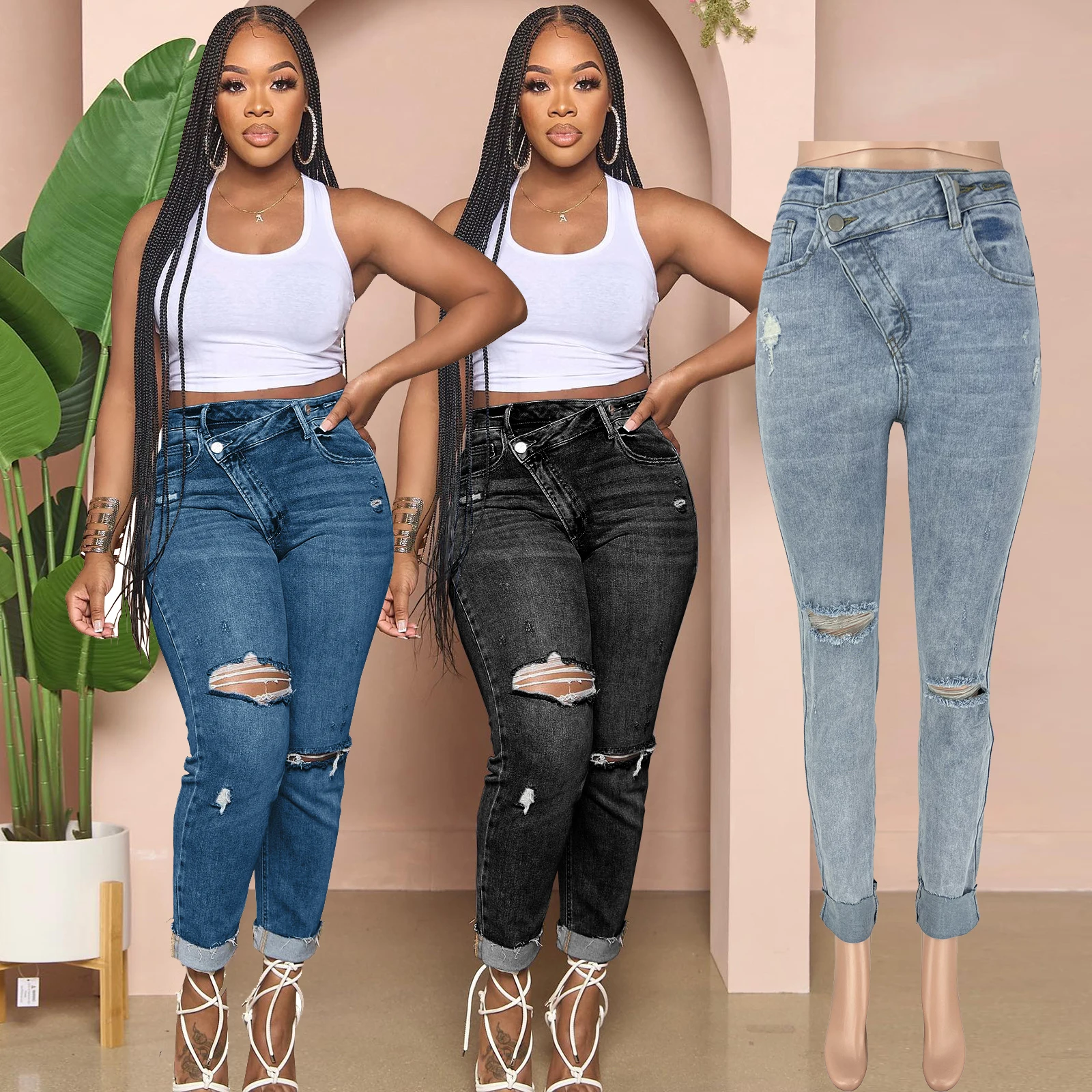 Wholesale 2023 Irregular Women's Denim Jeans Pants Summer Fall Solid Pencil Fashion Ripped Ladies Skinny High Waisted Women Jeans From m.alibaba.com