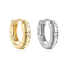 Carline 2024 Fashionable Sparkling Star 925 Sterling Silver Zircon Huggie 18K Gold Plated Jewelry earrings for women