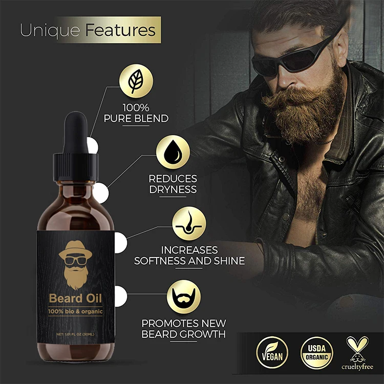 
Фирменная торговая марка, 100% натуральное органическое масло для роста бороды, масло для разглаживания бороды 