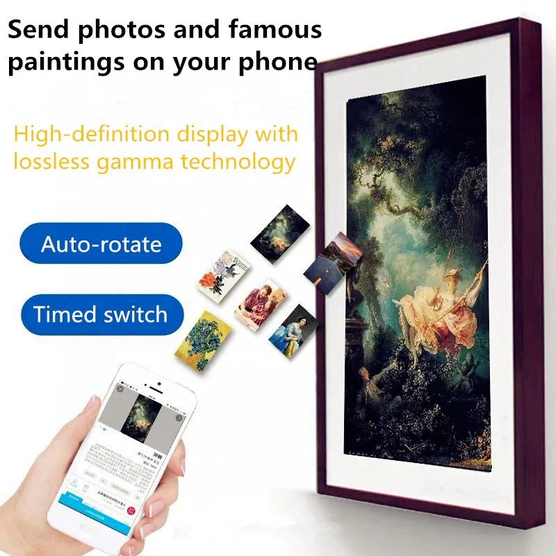 Art Screen Sex Digital Photo Frame Video Wifi/bt Wall Mount Electronic NFT Made in China GPX Lcd Wooden Frame FCC 1920*1080