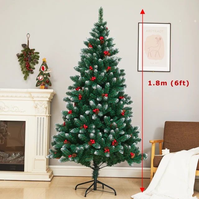 Sevenlots 180CM Dyed Snowy outdoor christmas tree with PVC tips red berry pine cone artificial christmas tree