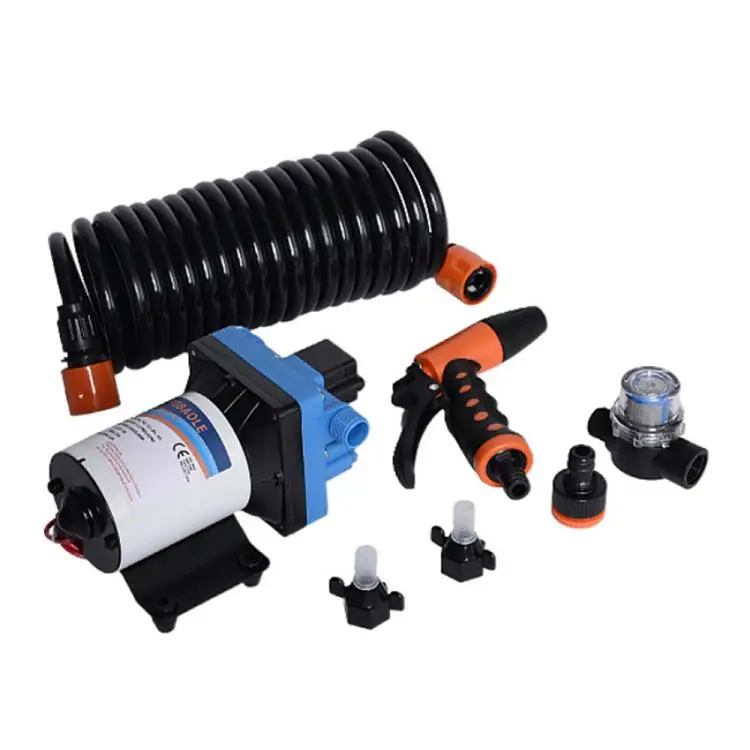 Water Pump Kit 20L Flow Rate 24V 5.5GPM Portable Diaphragm Pump Booster Kit 6m/20ft Ultraviolet-proof Hose Adjustable Nozzle Spr