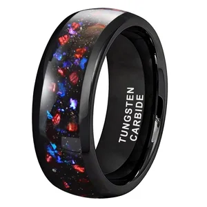 Coolstyle Jewelry 8mm Mens Womens Fashion Engagement Wedding Band Imitated Purple Agate Stone Chip Inlay Black Tungsten Ring