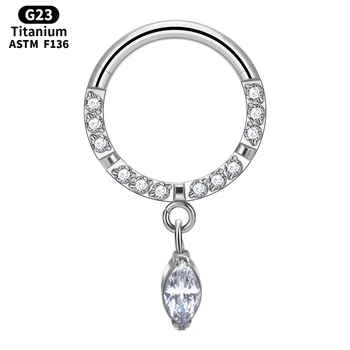 G23 Titanium Clicker Rings 16G Nose Piercing Septum Ring Zirconia Clicker Earrings With Pendant Drop Earrings Helix Cartilage