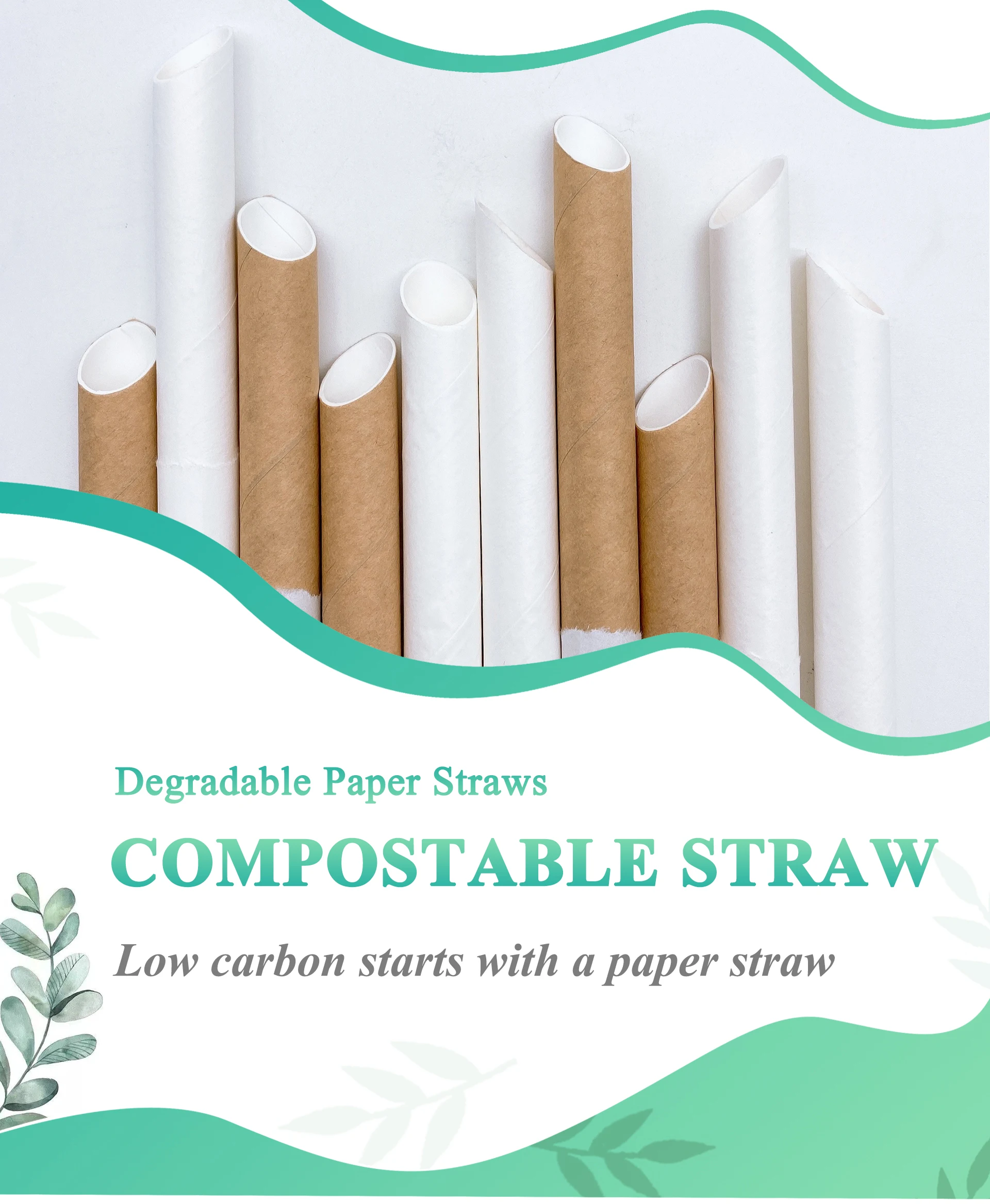 Biodegradable Disposable Christmas Decoration Eco Friendly Packaging Bar Cocktail Stripe Sharp End Kraft Paper Drinking Straw