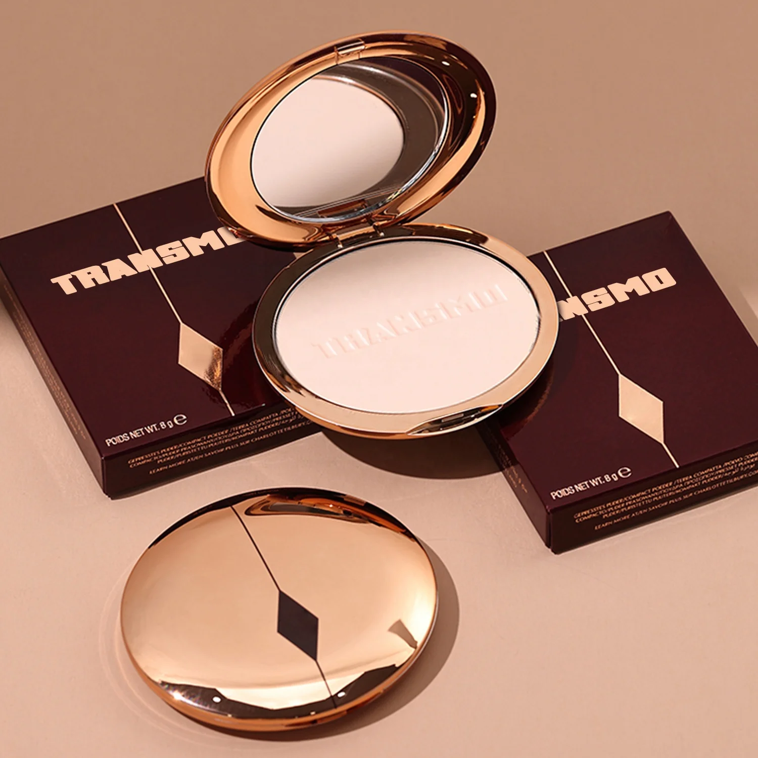 Custom Rose Gold Compact Powder Empty Case Recyclable Pressed Powder Packaging for Cosmetics Lotion Customizable Pressed Powder