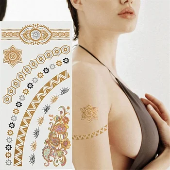 Custom Printed Waterproof Gold Metallic Women Body Flash Sticker Temporary Tattoo