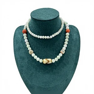 YOB Women's Natural Tianshan Jade Beaded Necklace Real Stone Burma Jadeite Chain Link for Gift