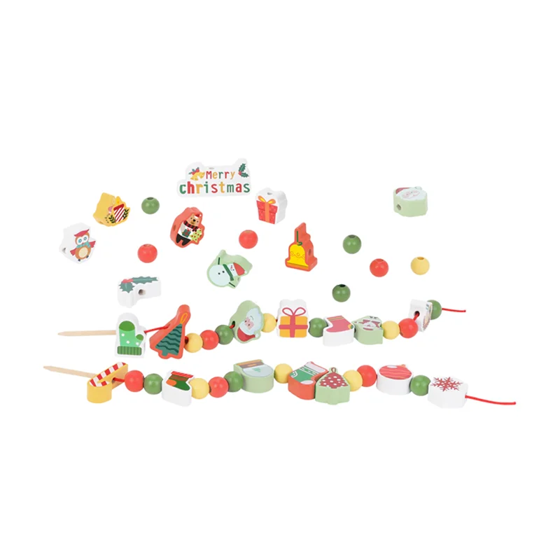 Wooden Christmas Tree Toys DIY Stringing Beading Game Early Educational Activity Threading Lacing Toys