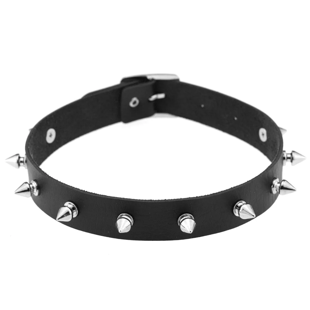 Punk Gothic Black Spikes Rivets Cone PU Leather Womens Man Choker Collar Necklace From m.alibaba.com