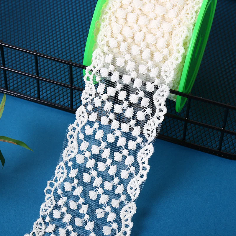Width 7 cm Polyester Embroidered Soft Mesh Milk Silk Lace White Tulle Lace Trim Fabric for Garments Bridal Dress