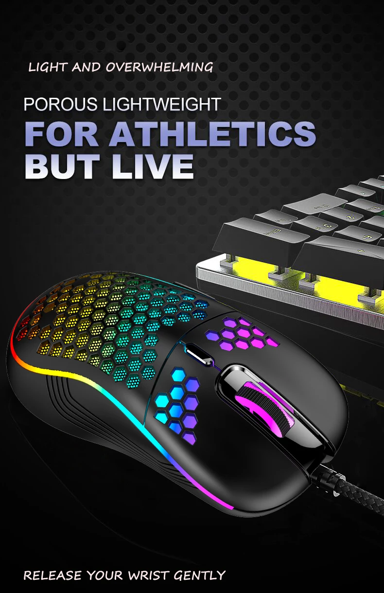 ZIYOU LANG D19 Muizen G-PRO Bedrade Gamingmuis, Tot 12.000 Dpi Gamingmuizen, O-Model Rgb-Muis Gaming, 7 Programmeerbare Knoppen, Honingraatschaal Optische Superlichte Rgb-Gamermuizenmuis - Zwart
