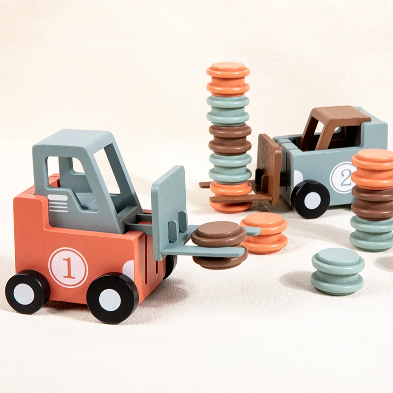 Mainan Truk Forklift Kayu Pendidikan Dini Permainan Pertempuran Mobil Orang Tua Anak Mainan Kayu Montessori Balita untuk Anak-anak