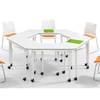 Hexagon & Triangle ConferenceTable Moving Training Table With Wheels School Trapezoid Table Student Activity Desk