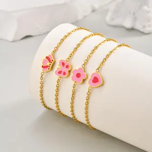 Customized Children Kids Chain Bracelet Anklet Gold Plated Baby Crown Butterfly Flower Heart Charm Anklets Jewelry