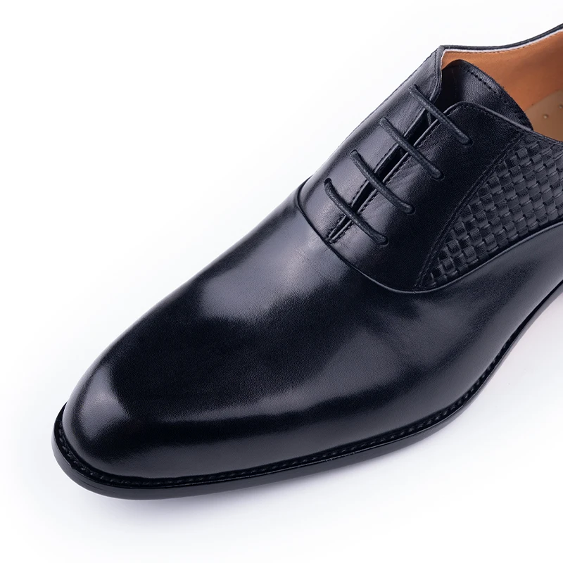 Handcrafted Men's Leather Dress Shoes Lace-up Oxford High Top Closed Toe  Wedding Shoes Lightweight Breathable Custom Rubber
