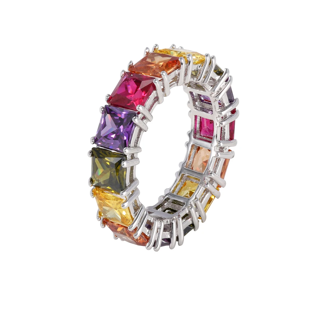 925 sterling silver jewelry wholesale colorful sapphire rainbow topaz ring 925 rainbow eternity ring baguette rainbow o ring