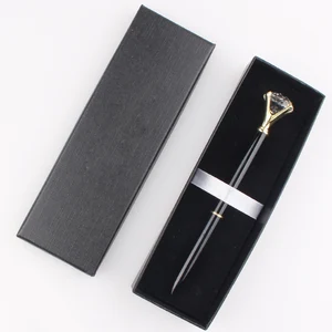 Promotional Gravel Metal Sparkling Big Diamond Pen Set With Head Crystal Cute Engraving Ink Stationery Gift Box Ballpoint