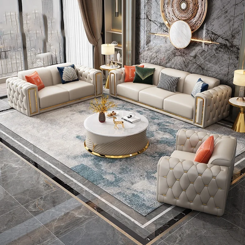 Faux Leather Chesterfield Sofa Set - Modern Living Room Luxury