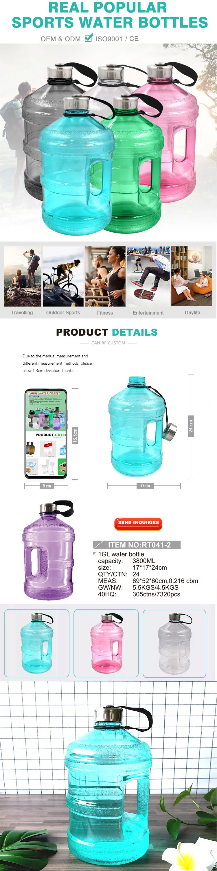 Real 3800ml Wholesale Bpa Free Large Capacity Portable Plastic Water