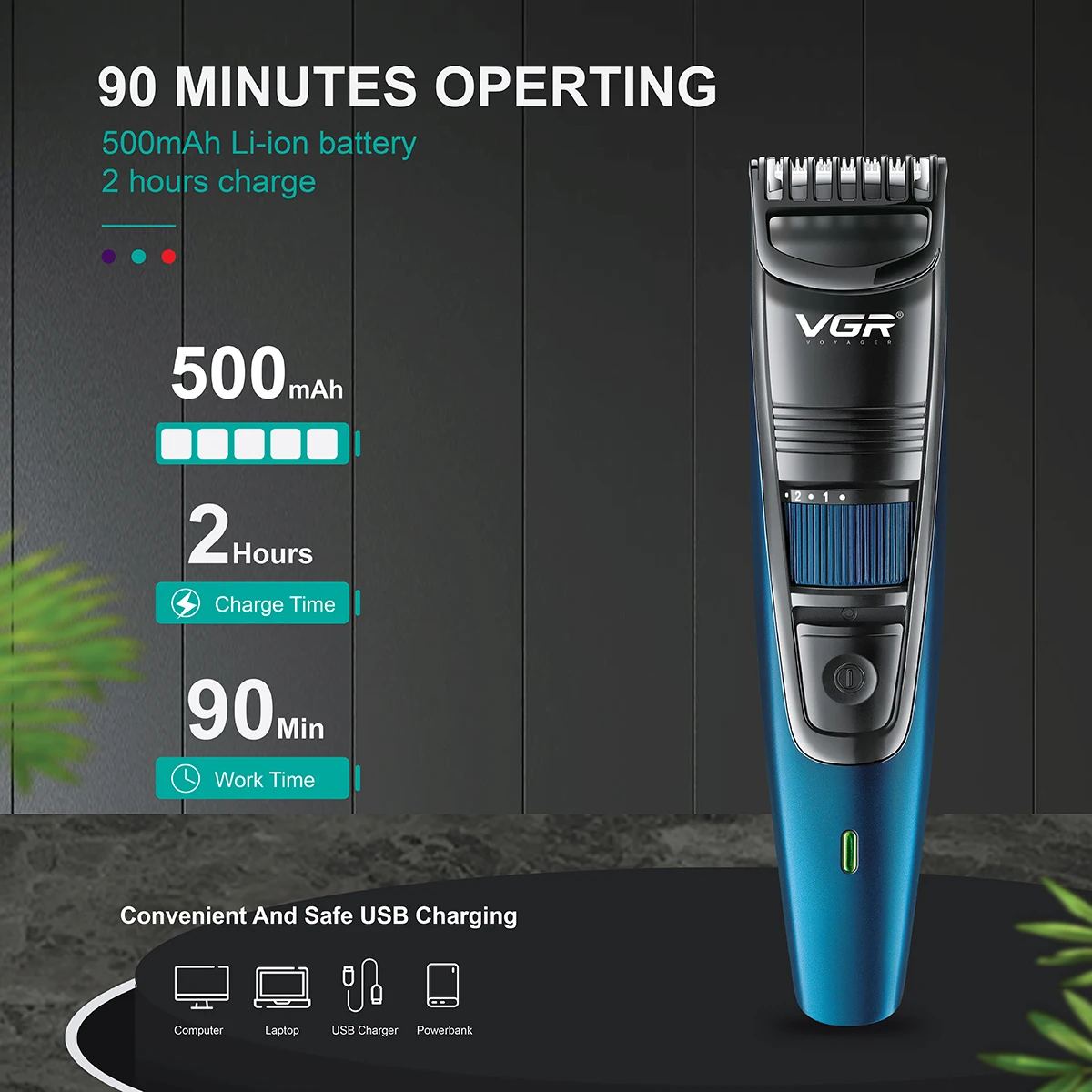 VGR V-052 Adjustable Hair Trimmer - Rechargeable Cordless Electric