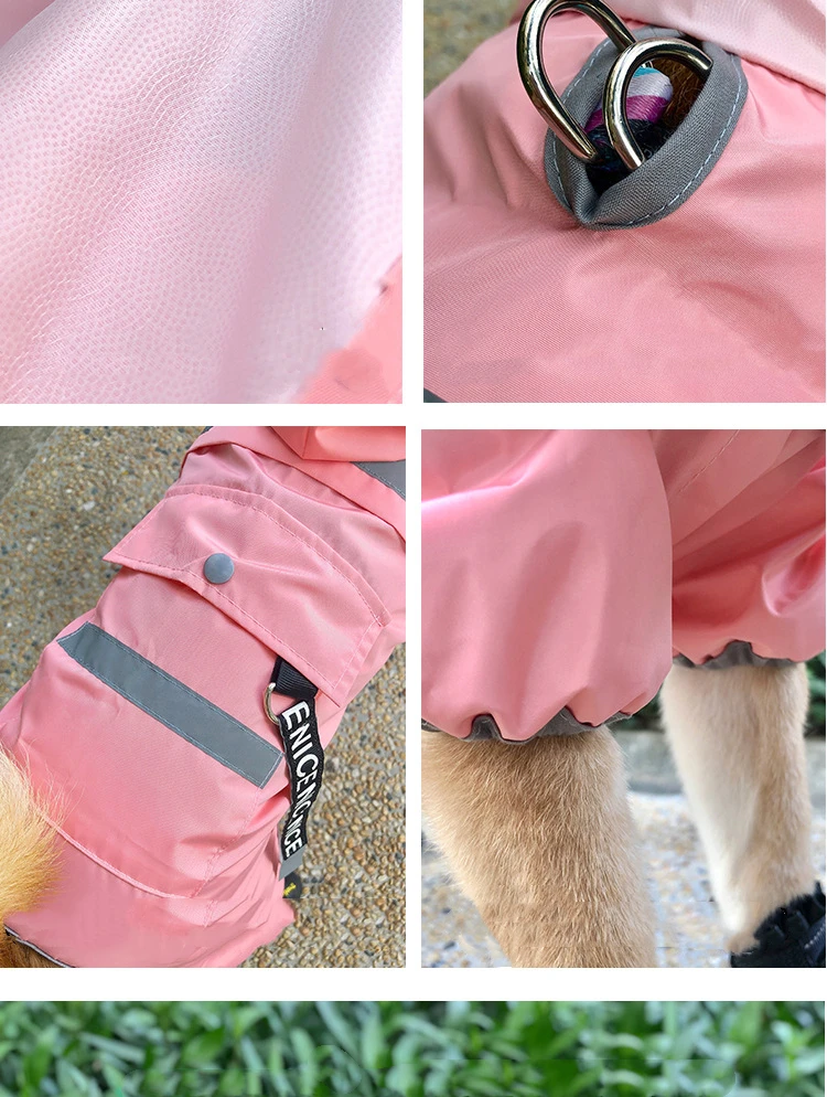 Pet Fourleg Hooded Raincoat For Small Medium Dogs Jumpsuit Rainwear