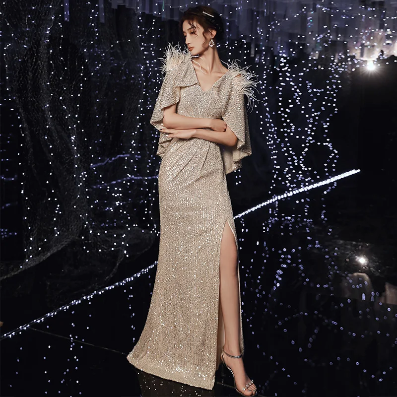 formal dress in china factory for purchase Oem Elegant Mermaid Evening Dresses Long Fashion Ladies Dresses Side Split Evening Sequin Causal Dresses Party End Use 1-SUB:Core Occasion