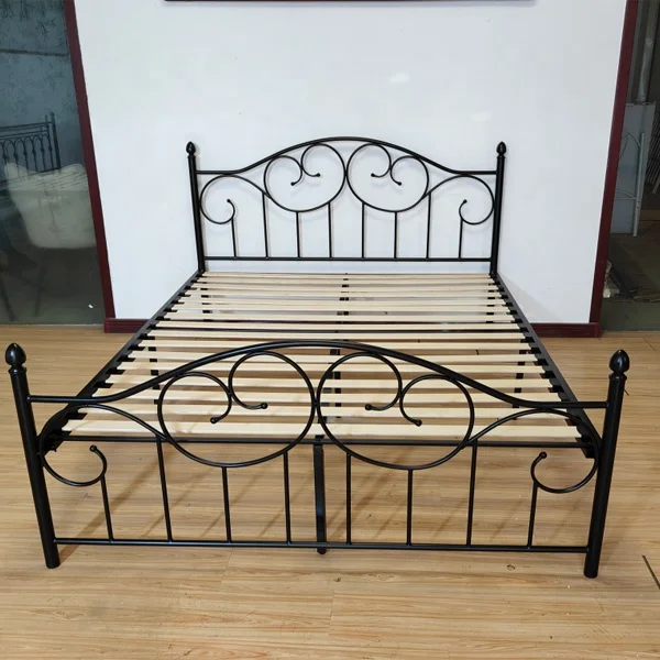Bedroom  Wholesale Powder Coated  Metal Stainless Steel  Tube Cheap Price Single Double Queen king Size Wrought Iron Bed Designs