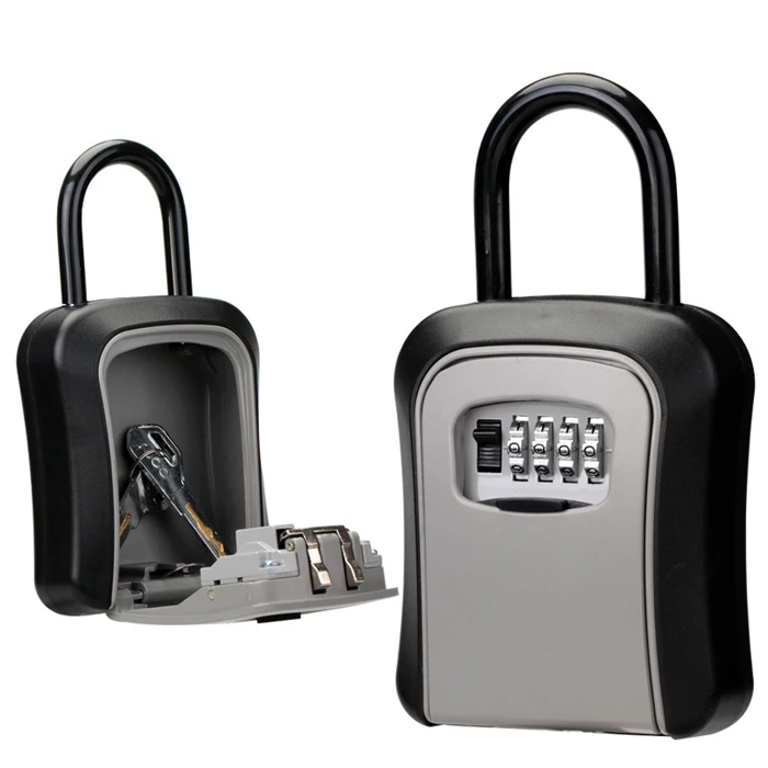 Portable Key Safe Lockable Storage Box with Padlocks Loop Hanged Combination Lock Box for Keys