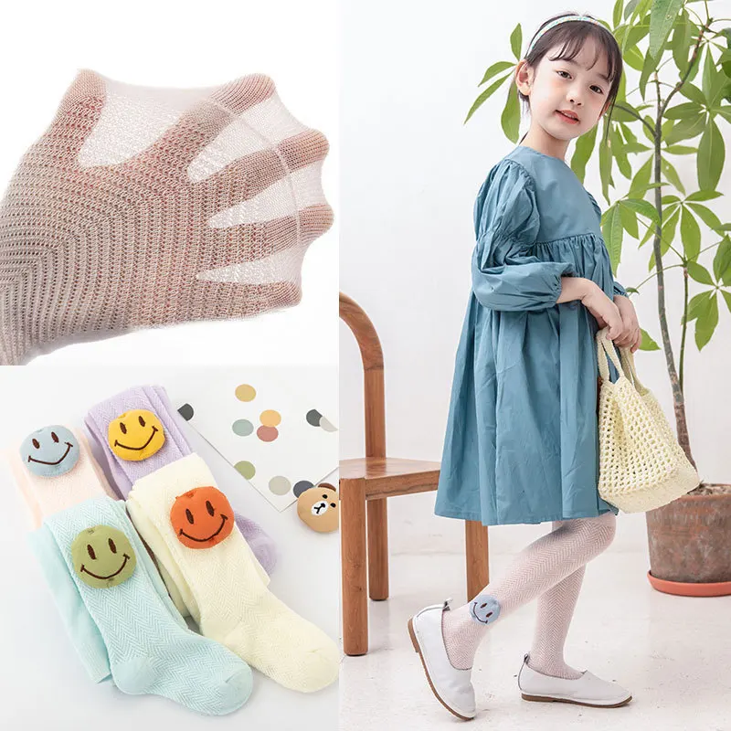 YS-B21094 Baby girl cotton smile face mesh sock tights pantyhose baby stockings kids leggings for toddler girls