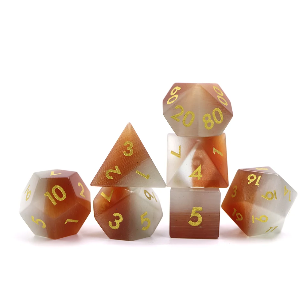High Quality Full Set RPG & DND Gaming Dice Precious Gemstone Style Tabletop Accessories