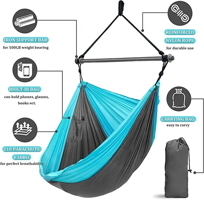 Hamac Portable Ovente Qualité Parachute - 2 Places, Vert, Pour Camping