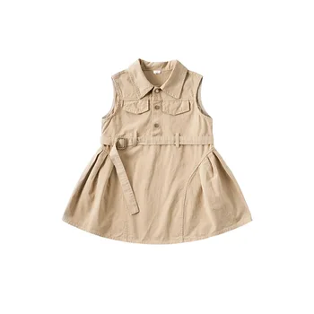 2024 summer new product baby girls dress internet celebrity stylish workwear vest skirt sleeveless solid color baby dress