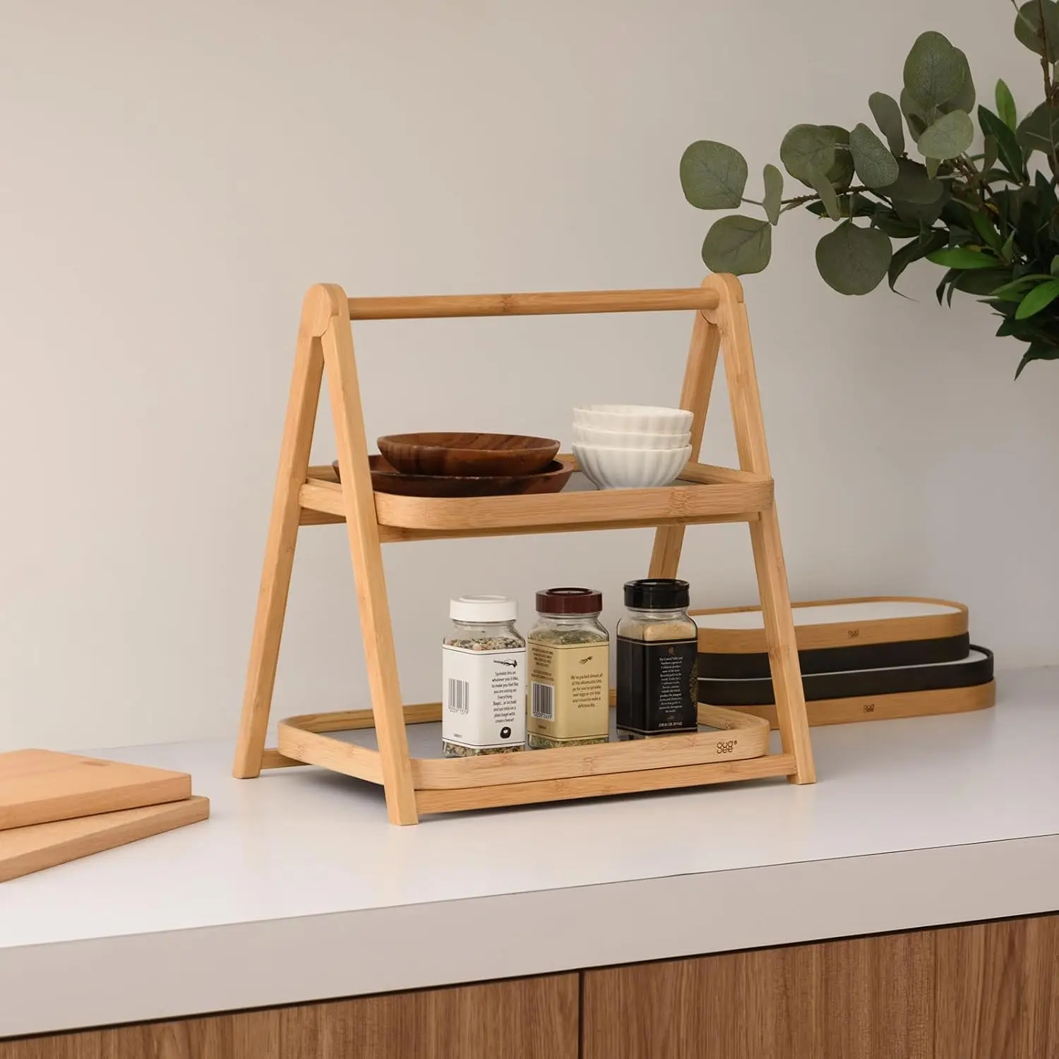 Addreen Natural Bamboo 2 Tier Bamboo Storage Rack for Bathroom Kitchen ...