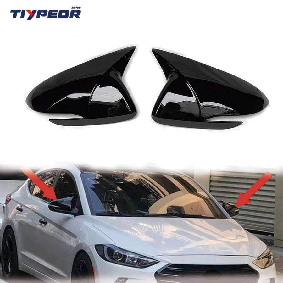 product door side mirror cover for hyundai elantra ad 2016   2020 2017 2018 2019 sticking abs gloss black rearview mirror-7