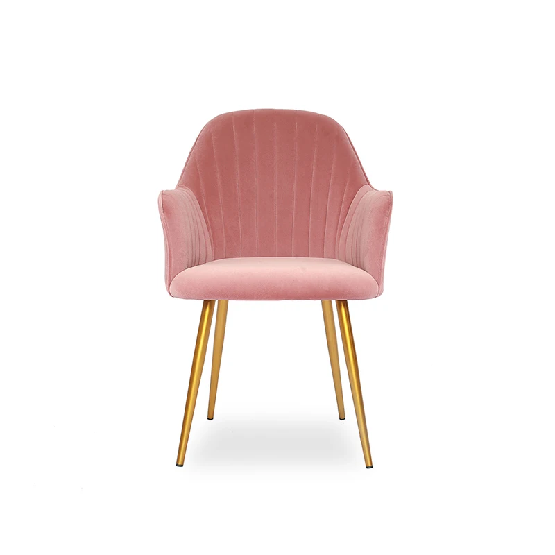 French Pink Velvet Upholstered Modern Dining Room Chair For Restaurant