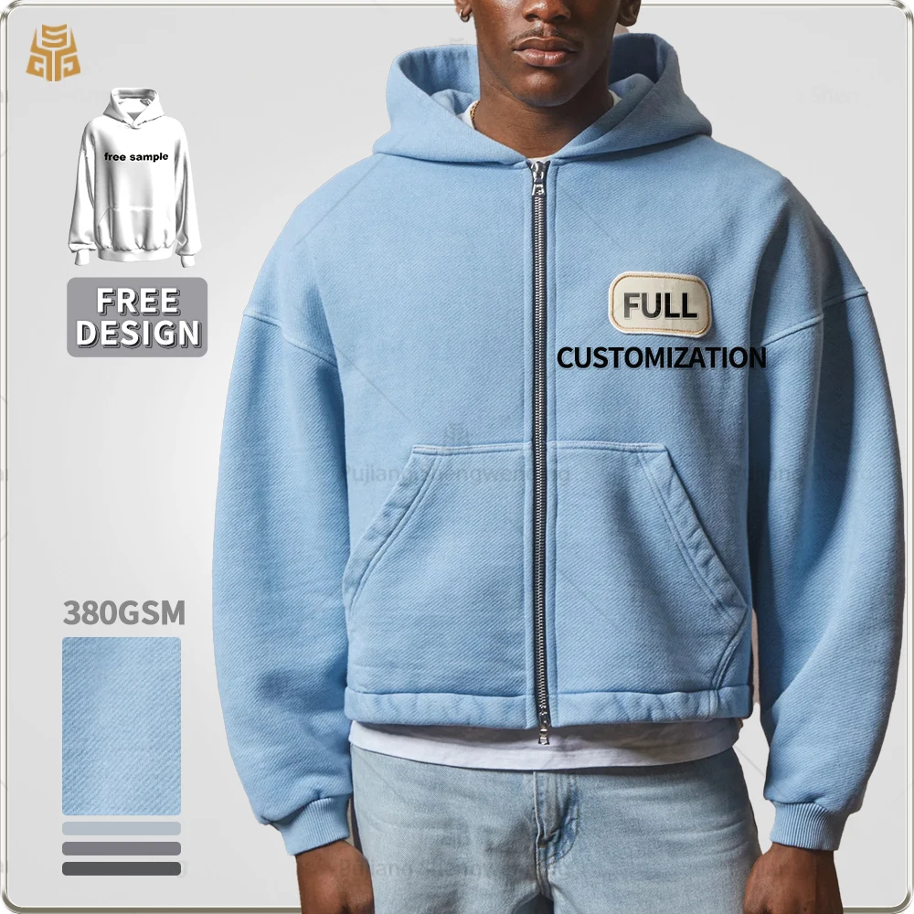 Homme sweat à capuche zippé en coton 400 g/m², personnalisé, de haute qualité, coupe courte, sweat à capuche lourd, modèle blanc surdimensionné