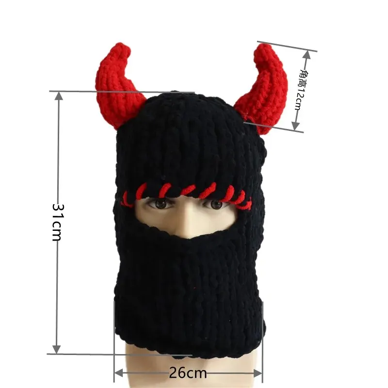 Rabbit Ears Demon Horn Crochet Balaclava - Unique Ski Mask