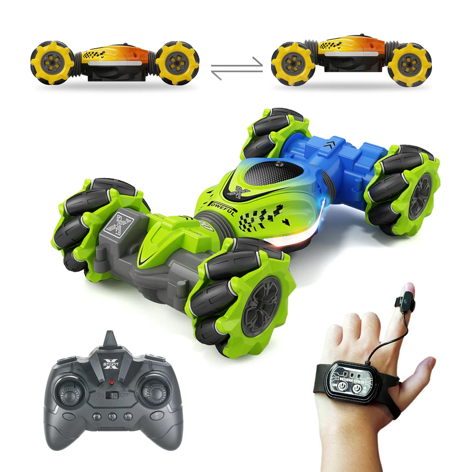 KK New Gesture Sensor RC Stunt Car;Double Sided Rotating Remote Control  Twisting Vehicle With Led Light and Sound