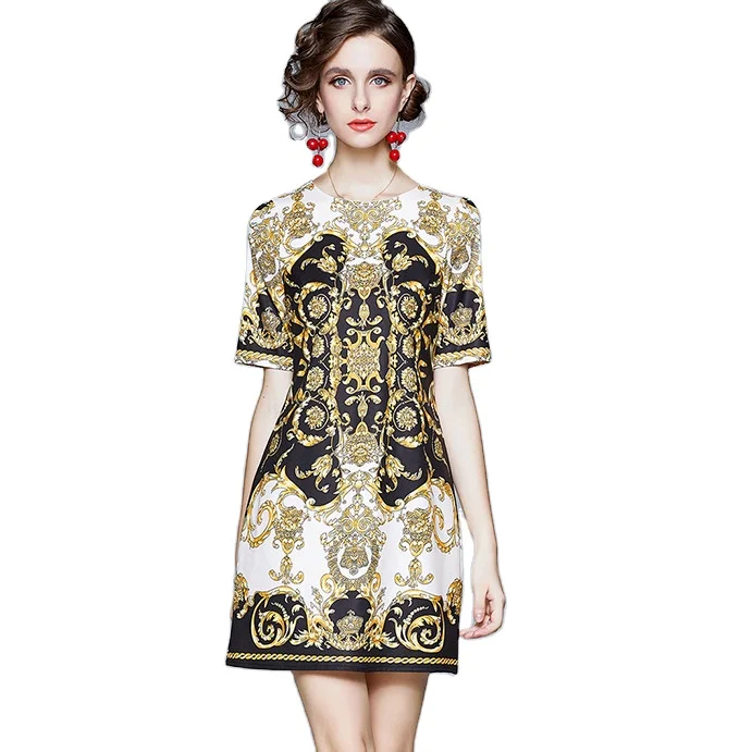 Les femmes d/'été à manches courtes Vintage Floral Mi-longue Casual Plage Vacances Robe
